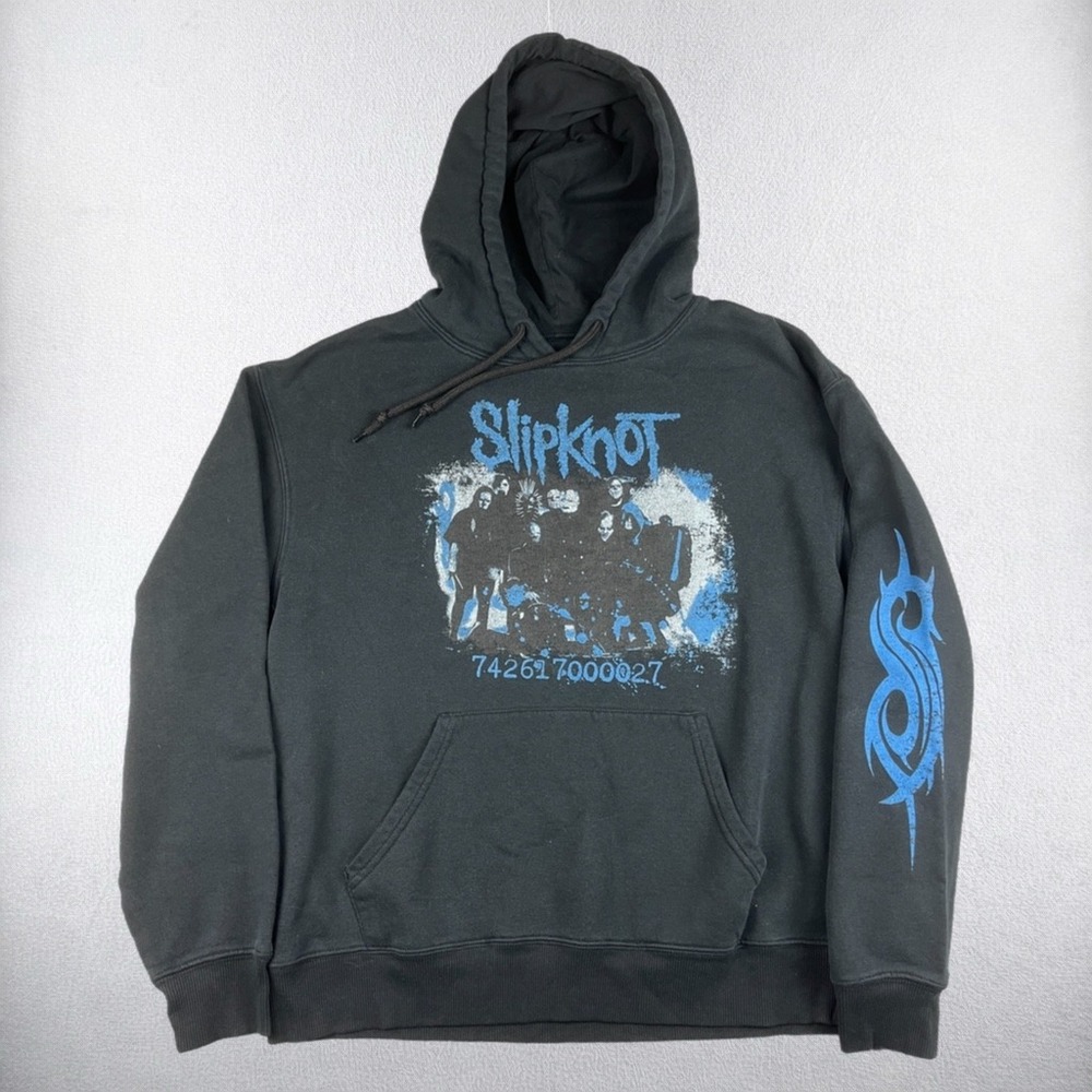 Slipknot Hoodie Mens Medium Black Blue Band Graphic Barcode Nonagram Pullover